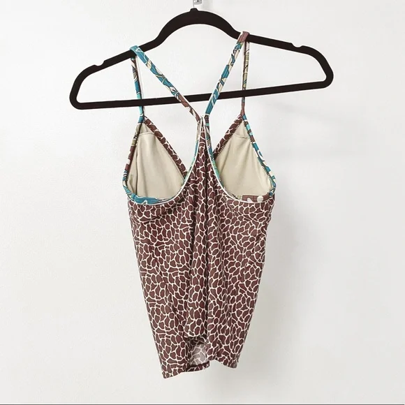 Athleta Giraffe Animal Print Plunge Tankini Summer‎ Break Sprint Swim Top Brown - Picture 2 of 7